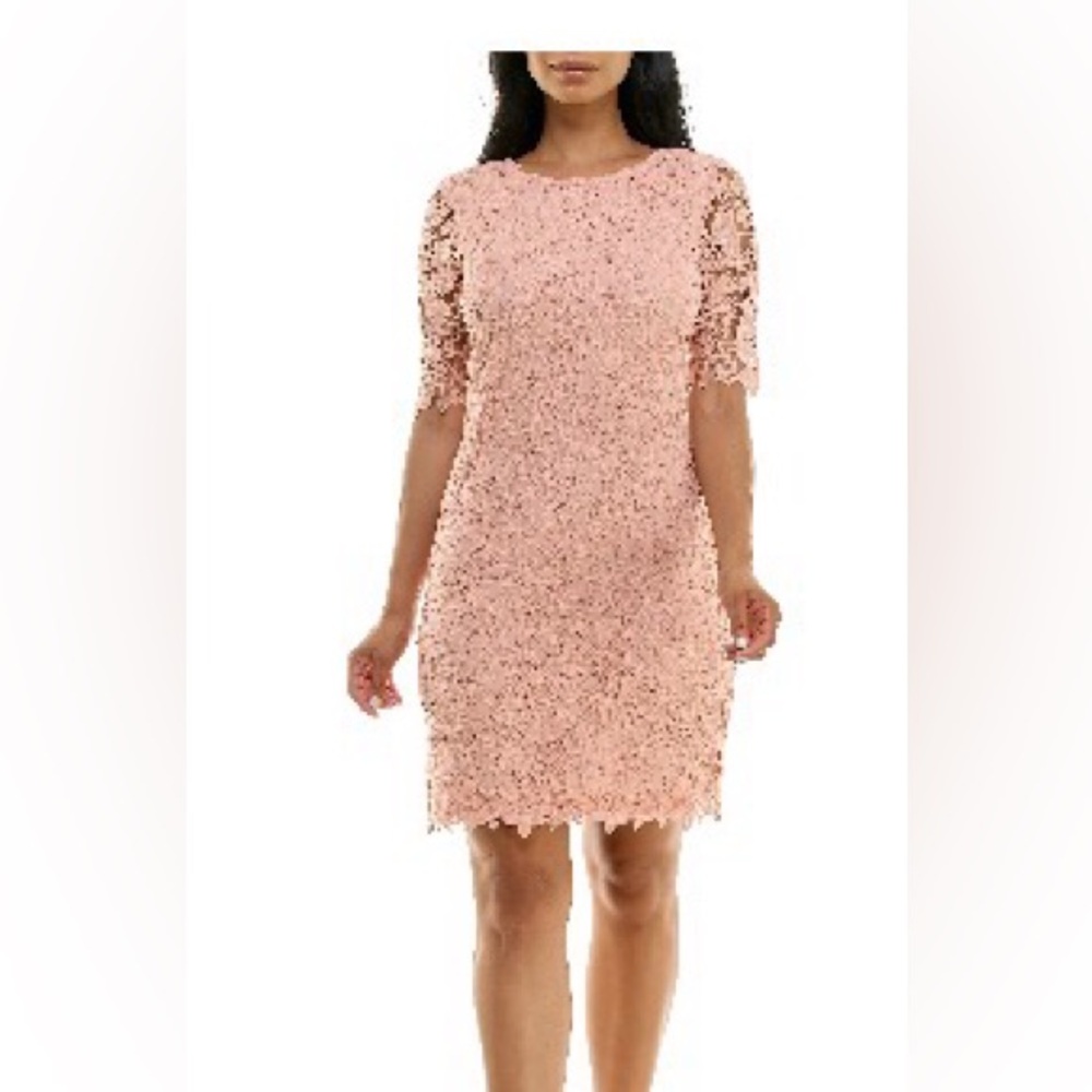 Womens Nina Leonard NWOT Blush Flower Lace Overlay Lined Dress B#1